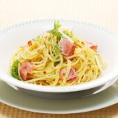 水菜とベーコンのパスタ